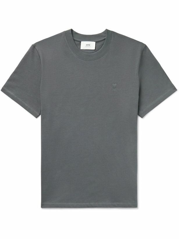 Photo: AMI PARIS - ADC Logo-Embroidered Organic Cotton-Jersey T-Shirt - Gray