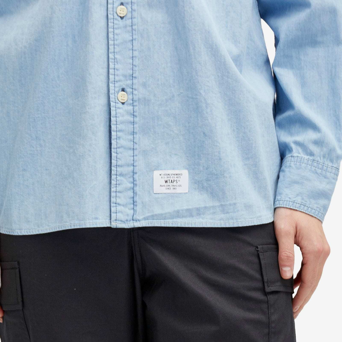 WTAPS Men's 11 Back Print Chambray Shirt in Indigo