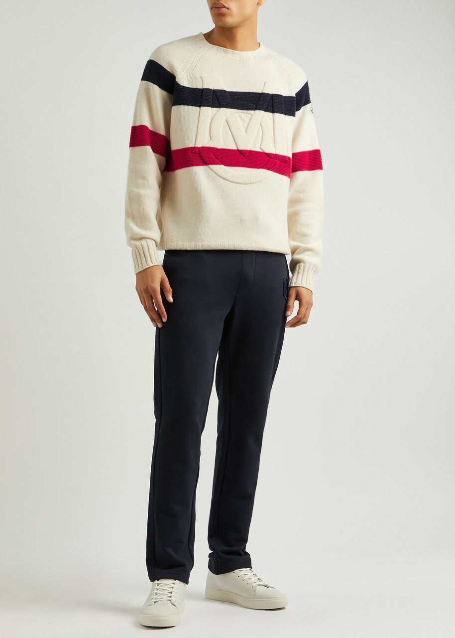 Moncler Striped Logo Wool and Cashmere-blend Jumper Cream