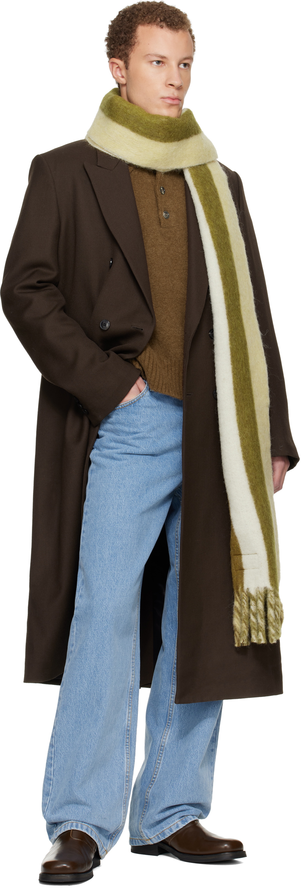 AMI Paris Green Striped Alpaca Scarf
