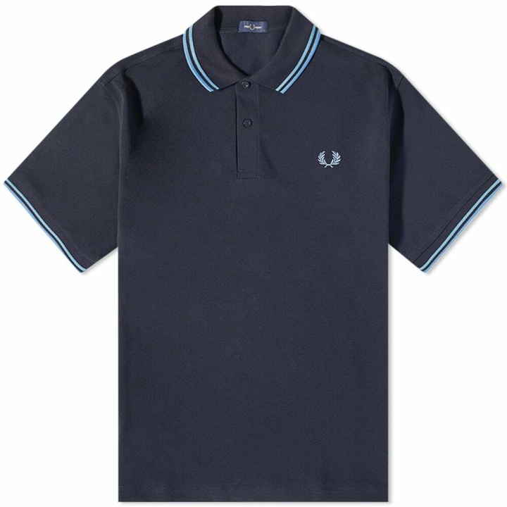 Photo: Fred Perry Men's Slim Fit Twin Tipped Polo Shirt in Navy/Soft Blue/Twilight