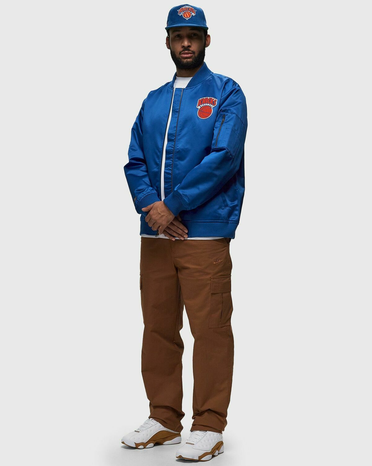 Mitchell & Ness Nba Lightweight Satin Bomber Vintage Logo New York Knicks Blue Bomber Jackets