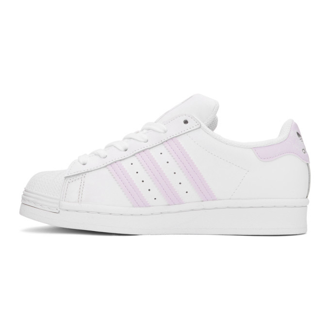 adidas Originals White and Purple Superstar Sneakers