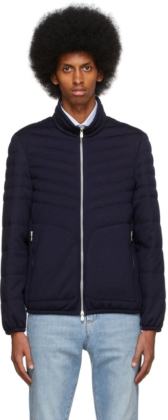 Photo: Brunello Cucinelli Navy Down Knit Jacket