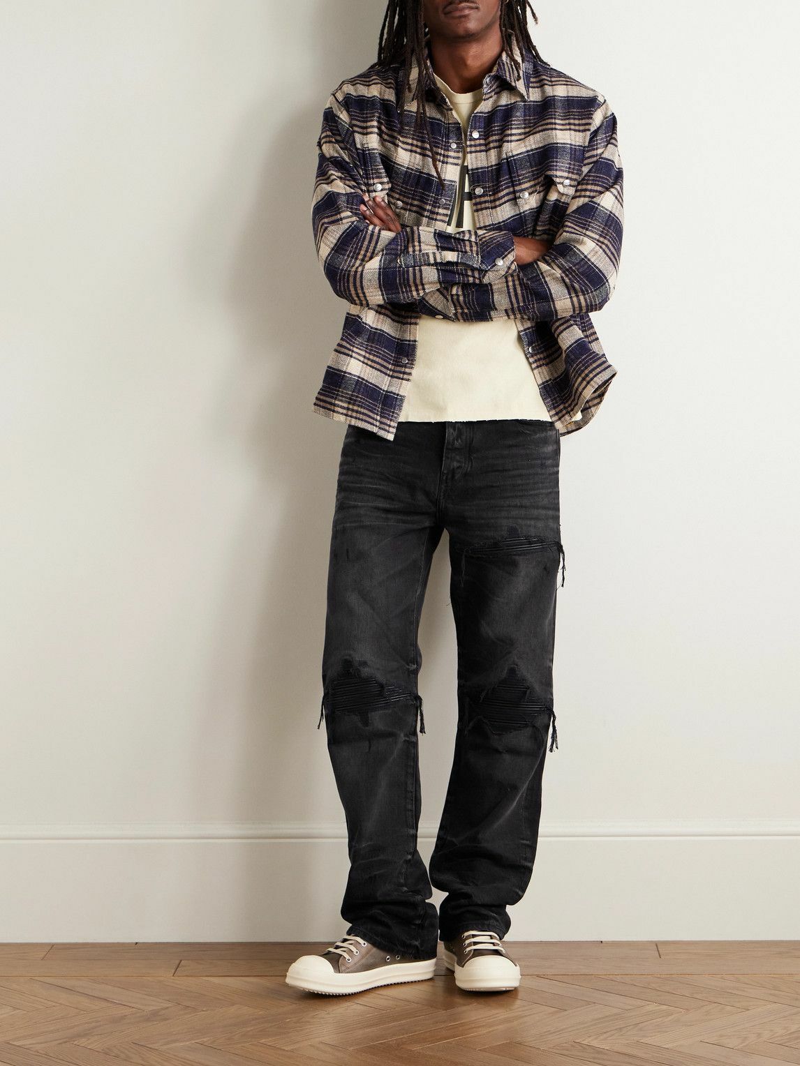 AMIRI - MX1 Straight-Leg Leather-Panelled Distressed Jeans - Black