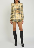 Balmain Checked Tweed Cropped Jacket Multicoloured