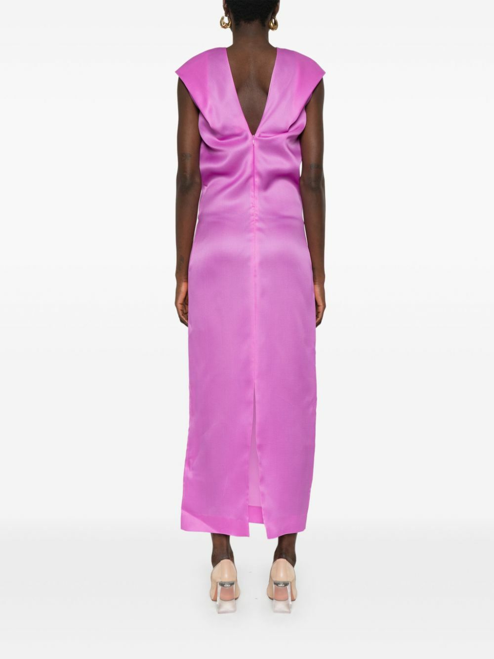 KHAITE Purple V-Neck Silk Dress