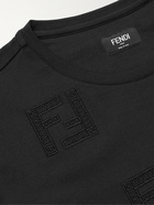 FENDI - Logo-Embroidered Cotton-Jersey T-Shirt - Black