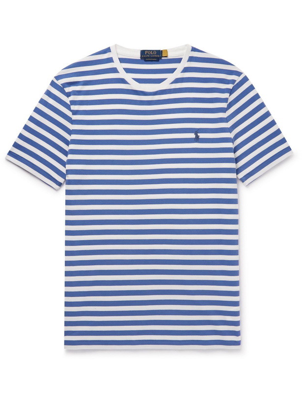 Photo: Polo Ralph Lauren - Logo-Embroidered Striped Cotton-Jersey T-Shirt - Blue