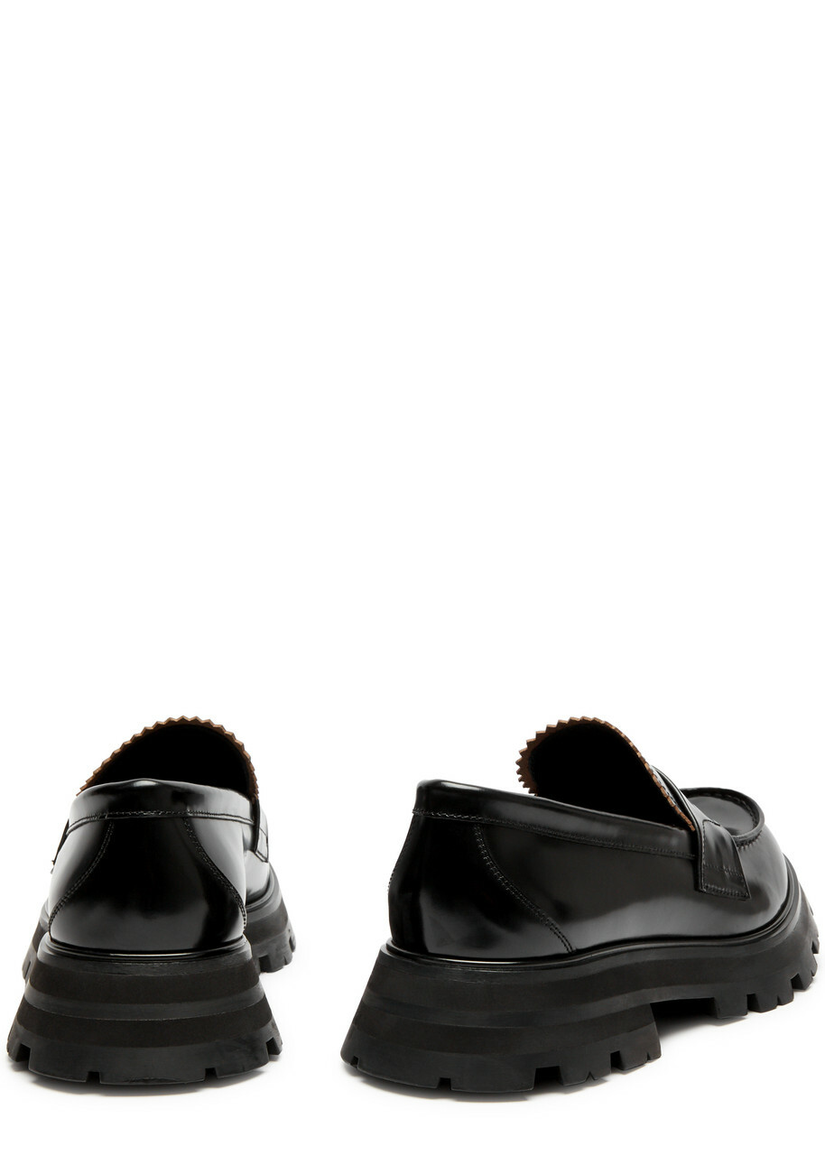 Alexander Mcqueen Wander Glossed Leather Penny Loafers Black