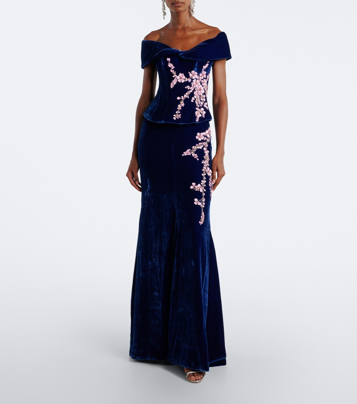 Costarellos Rielle embellished floral-appliqué velvet gown