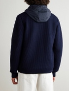 Herno - Layered Shawl-Collar Ribbed Wool and Stretch-Nylon Hooded Jacket - Blue