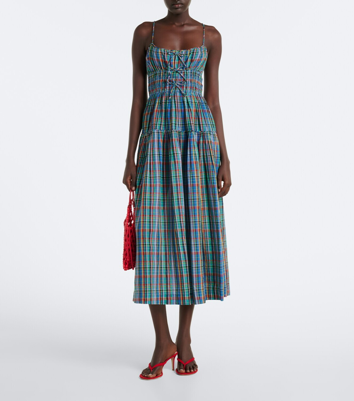 Dôen Brielle plaid cotton midi dress
