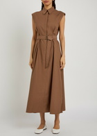 Brunello Cucinelli Belted Cotton-blend Midi Shirt Dress Brown