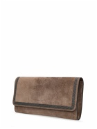 BRUNELLO CUCINELLI - Softy Velour Embellished Leather Pouch