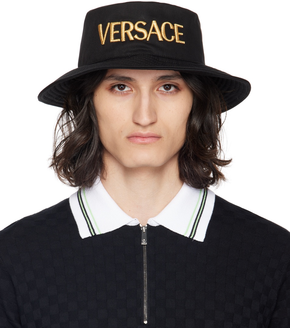 Photo: Versace Black Embroidered Logo Bucket Hat