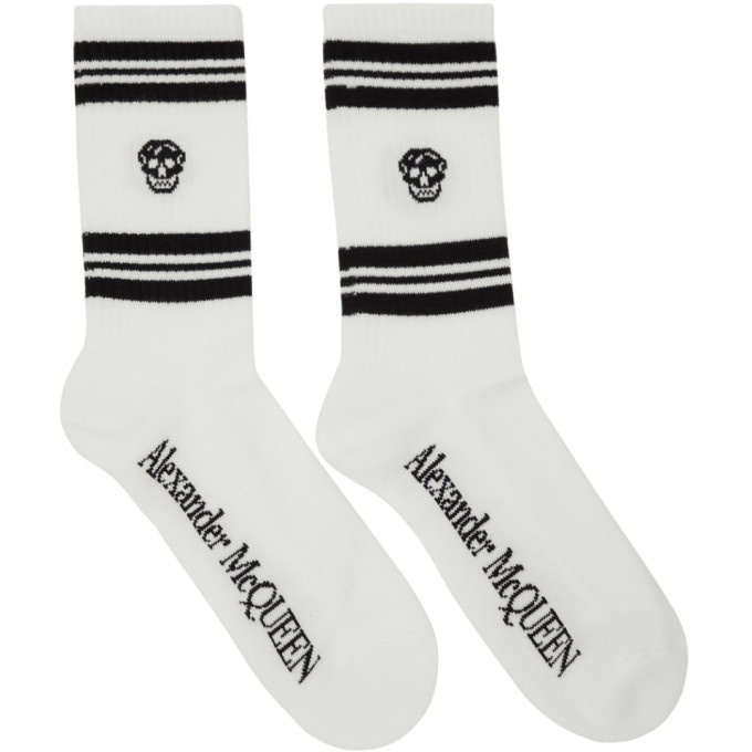 Photo: Alexander McQueen White and Black Stripe Skull Sport Socks
