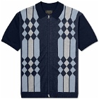 Beams Plus Men's Zip Stripe Knit Polo Shirt in Navy
