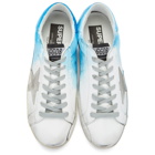 Golden Goose White and Blue Spray Superstar Sneakers