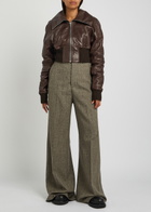 Rick Owens Dracuflight Cropped Leather Bomber Jacket Dark Brown