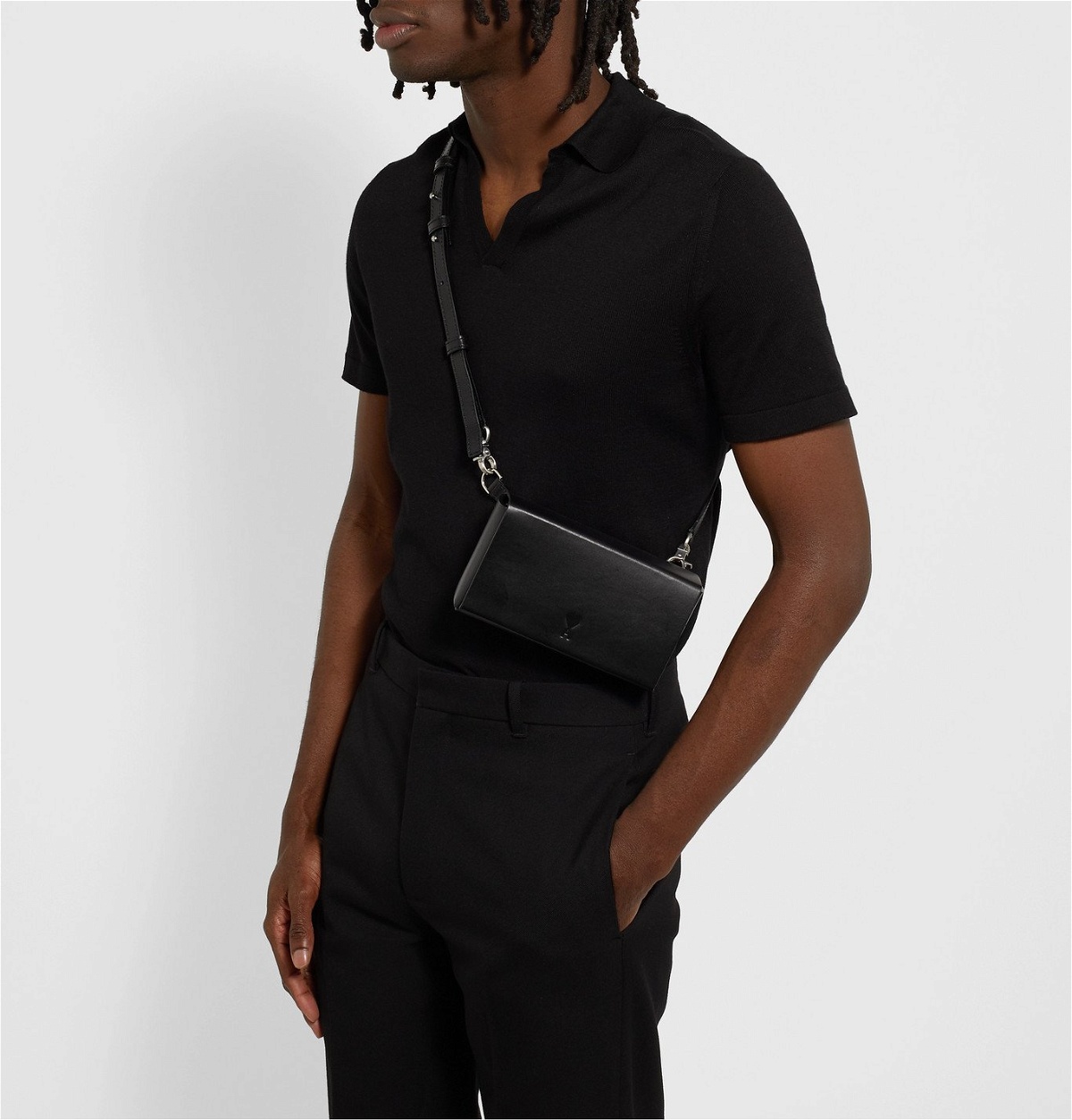 Ami Paris Lunch Box Leather Messenger Bag in Black for Men