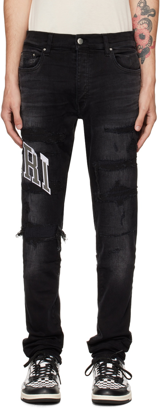 AMIRI Black Varsity Logo Repair Jeans Amiri