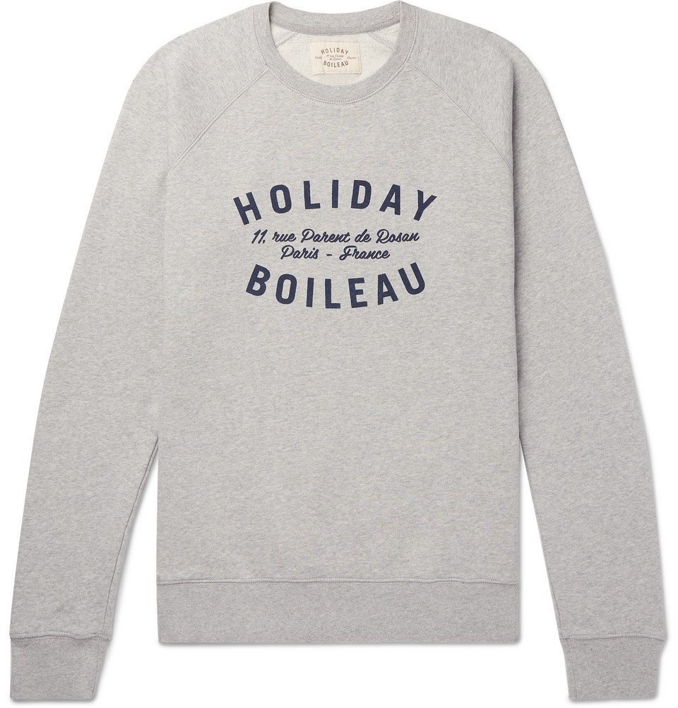 Photo: Holiday Boileau - Slim-Fit Logo-Print Mélange Fleece-Back Cotton-Jersey Sweatshirt - Gray