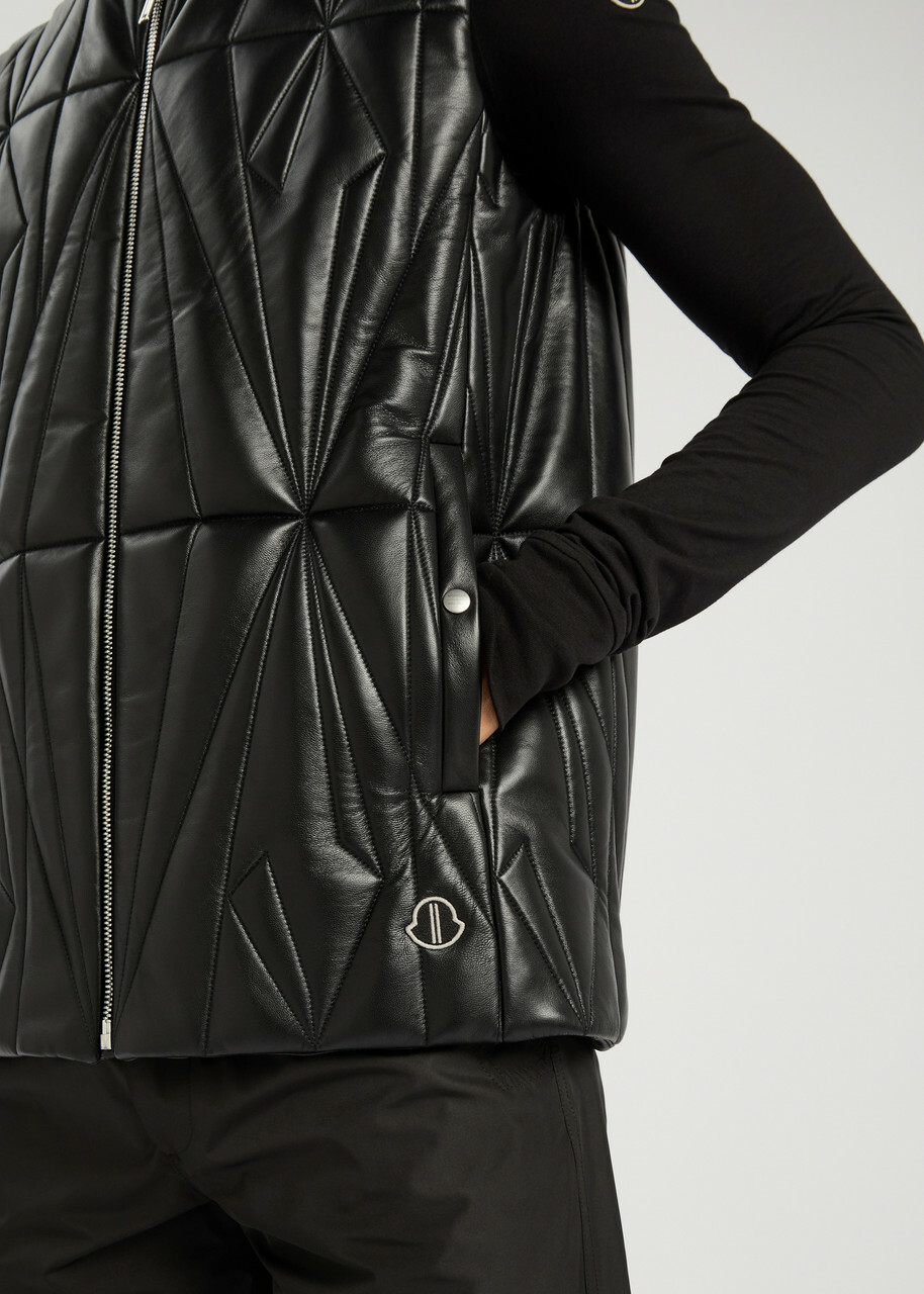 Rick Owens X Moncler Geocamo Padded Leather Flight Vest Black