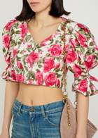 Chloe Floral-print Cotton-poplin Cropped Blouse Pink
