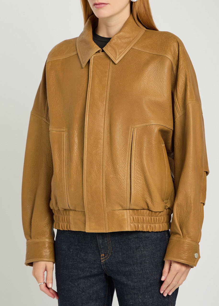 Nour Hammour Dalma Grained Leather Jacket Light Brown