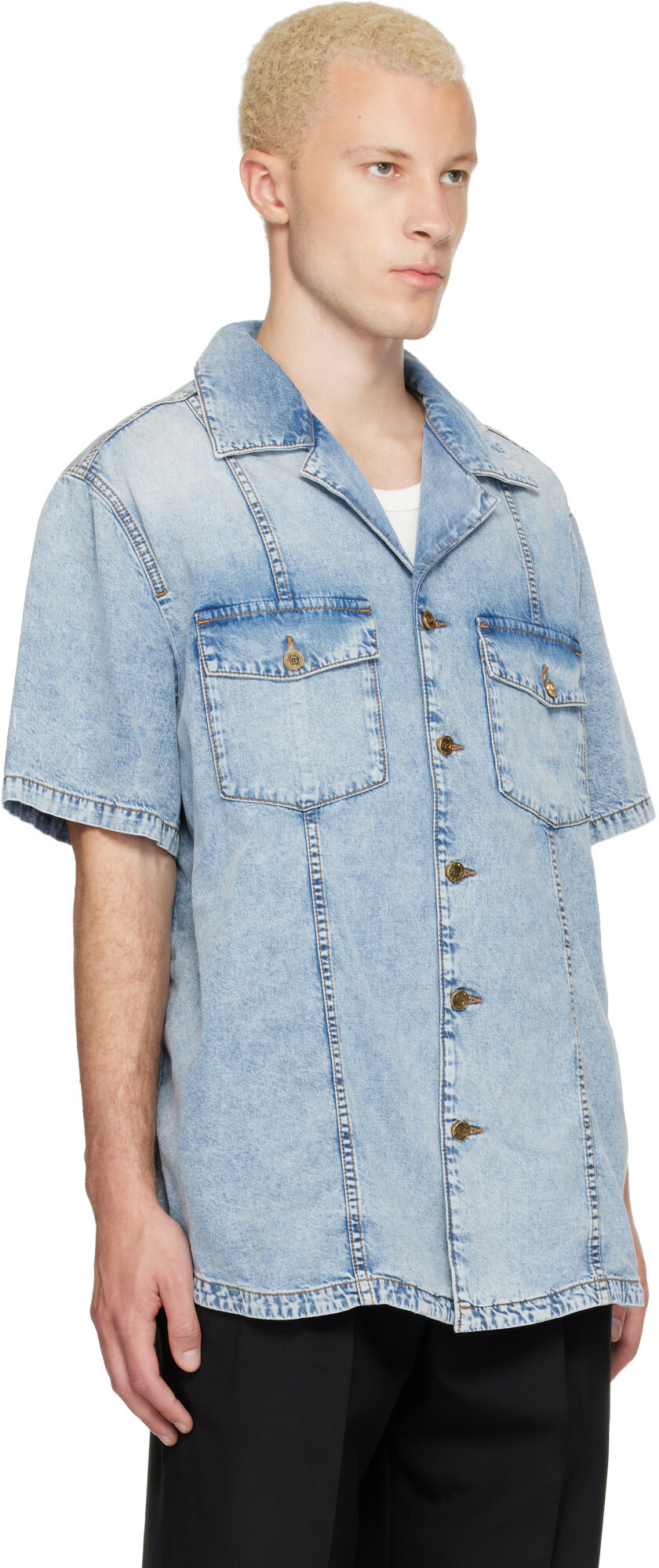 BALMAIN Blue Denim Shirt