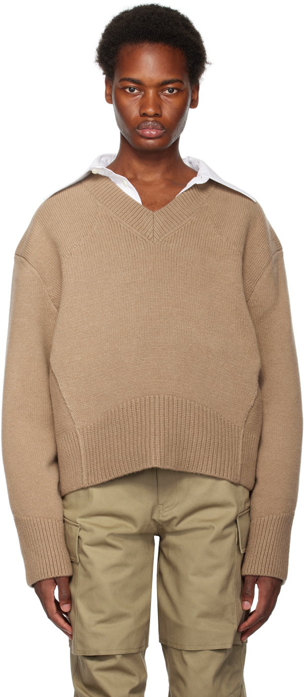 System Brown V-Neck Sweater