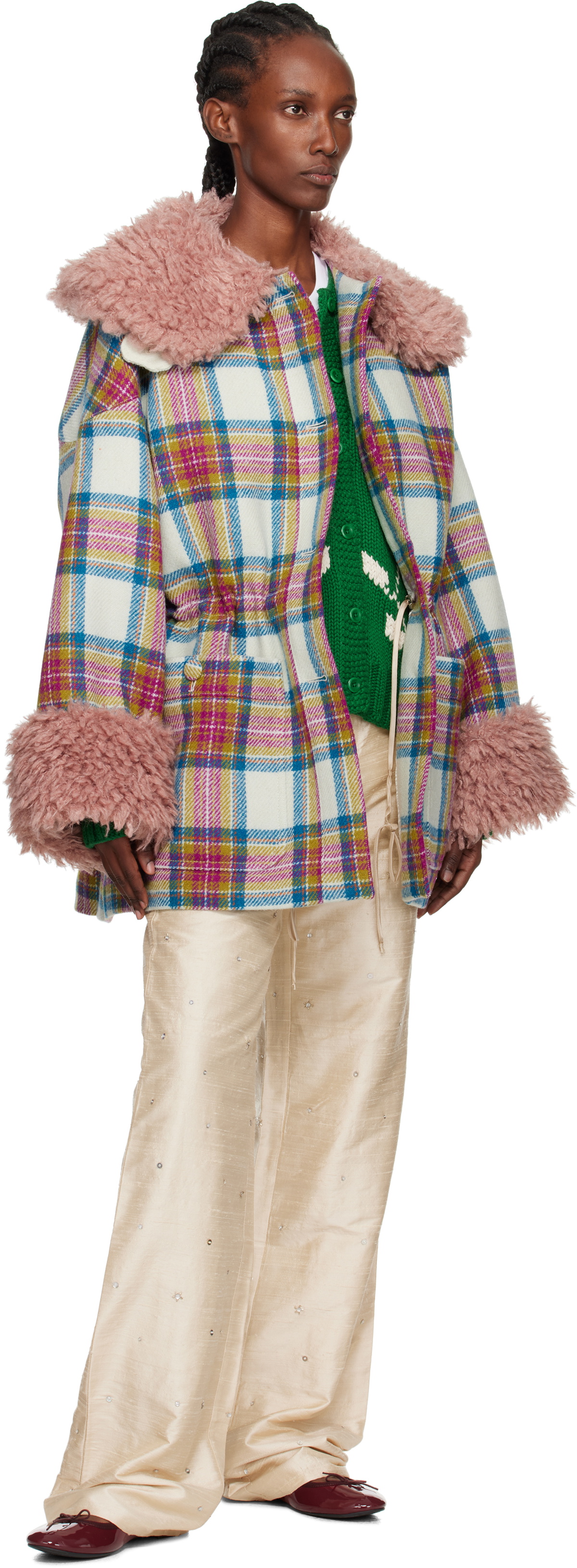 Caro Editions White & Pink Harris Tweed Connie Coat
