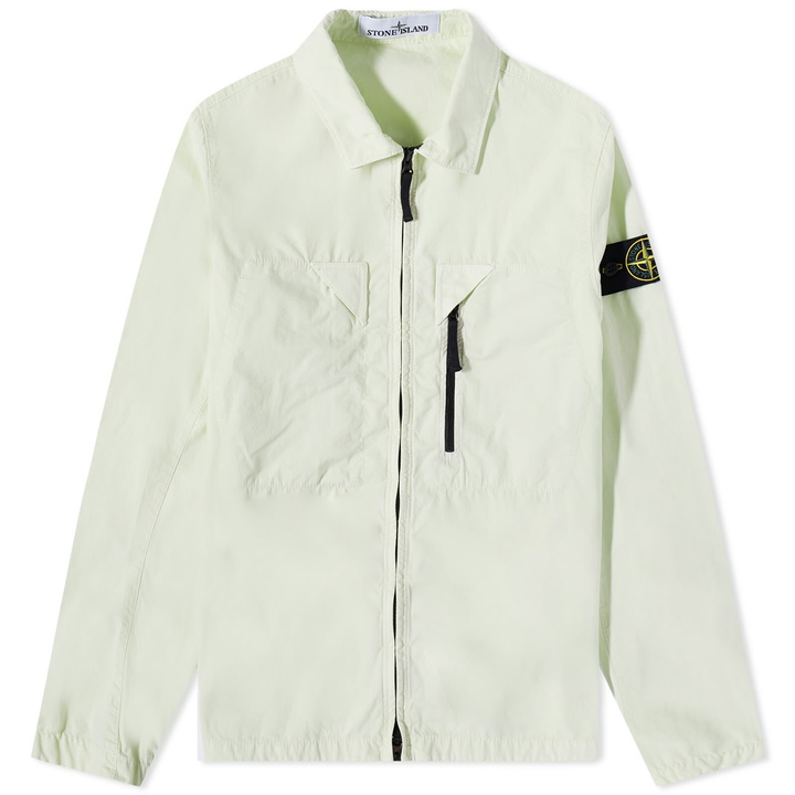 Photo: Stone Island Men's Brushed Cotton Canvas Canvas Zip Shirt Jacket in Light Green