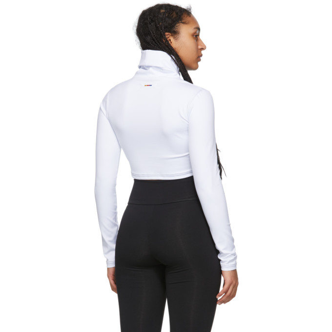 Pyer Moss White Embroidered Logo Cropped Turtleneck