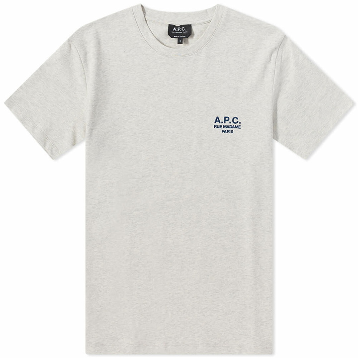 Photo: A.P.C. Men's Raymond Embroidered Logo T-Shirt in Ecru Heather