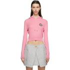 Balmain Pink Cashmere Cropped Crystal-Logo Hoodie