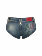 ALESSANDRA RICH - Cotton Denim Mini Shorts W/ Crystals