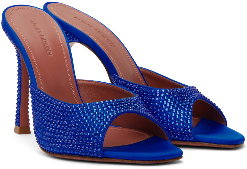 Amina Muaddi Blue Alexa Crystal Slipper 105 Heeled Sandals