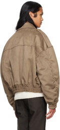 System Brown Spread Collar Faux-Leather Bomber Jacket