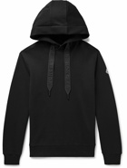 Moncler - Logo-Embroidered Grosgrain-Trimmed Cotton-Jersey Hoodie - Black