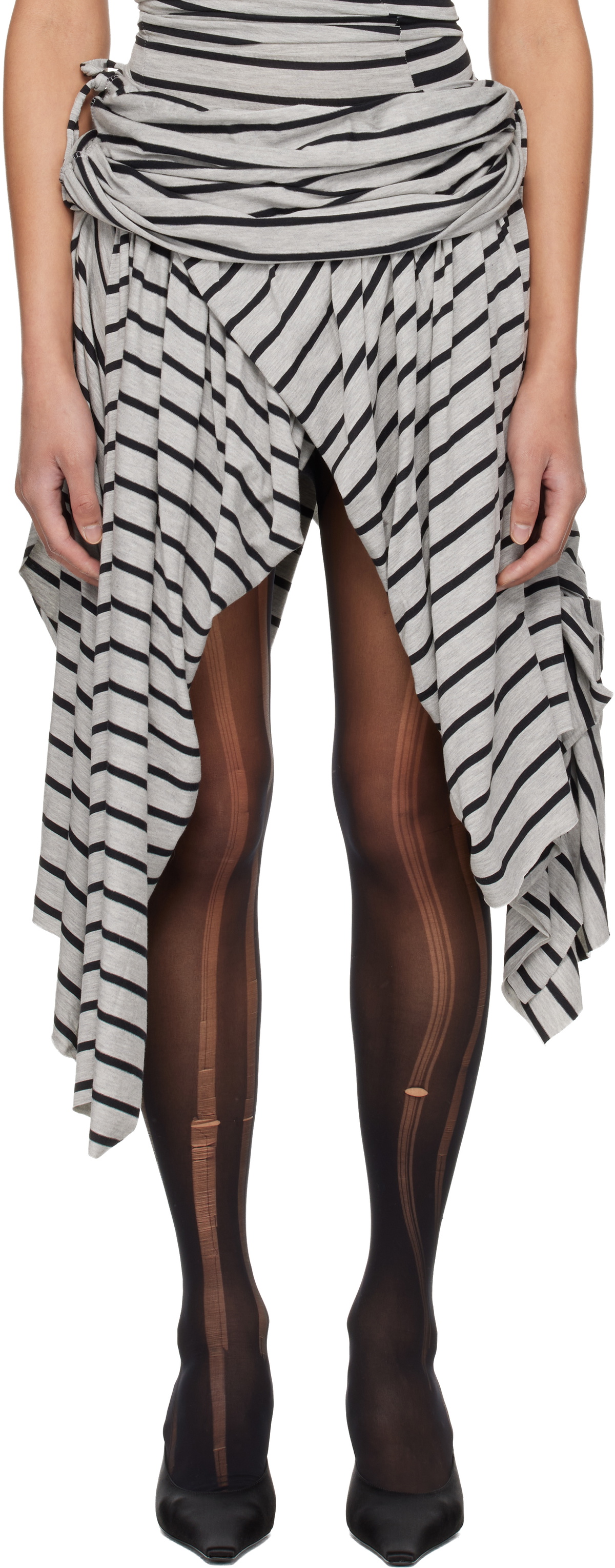 VAQUERA Gray & Black Striped Jersey Miniskirt