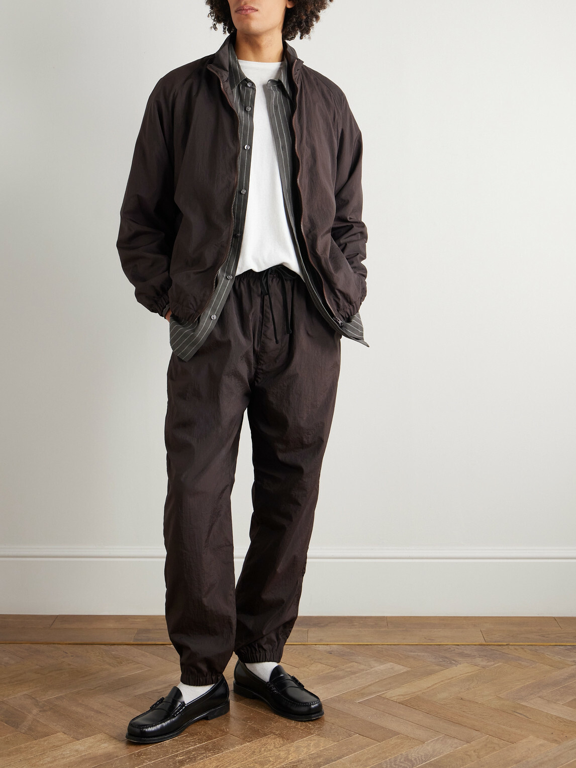 Kaptain Sunshine - Tapered Crinkled-Shell Trousers - Brown