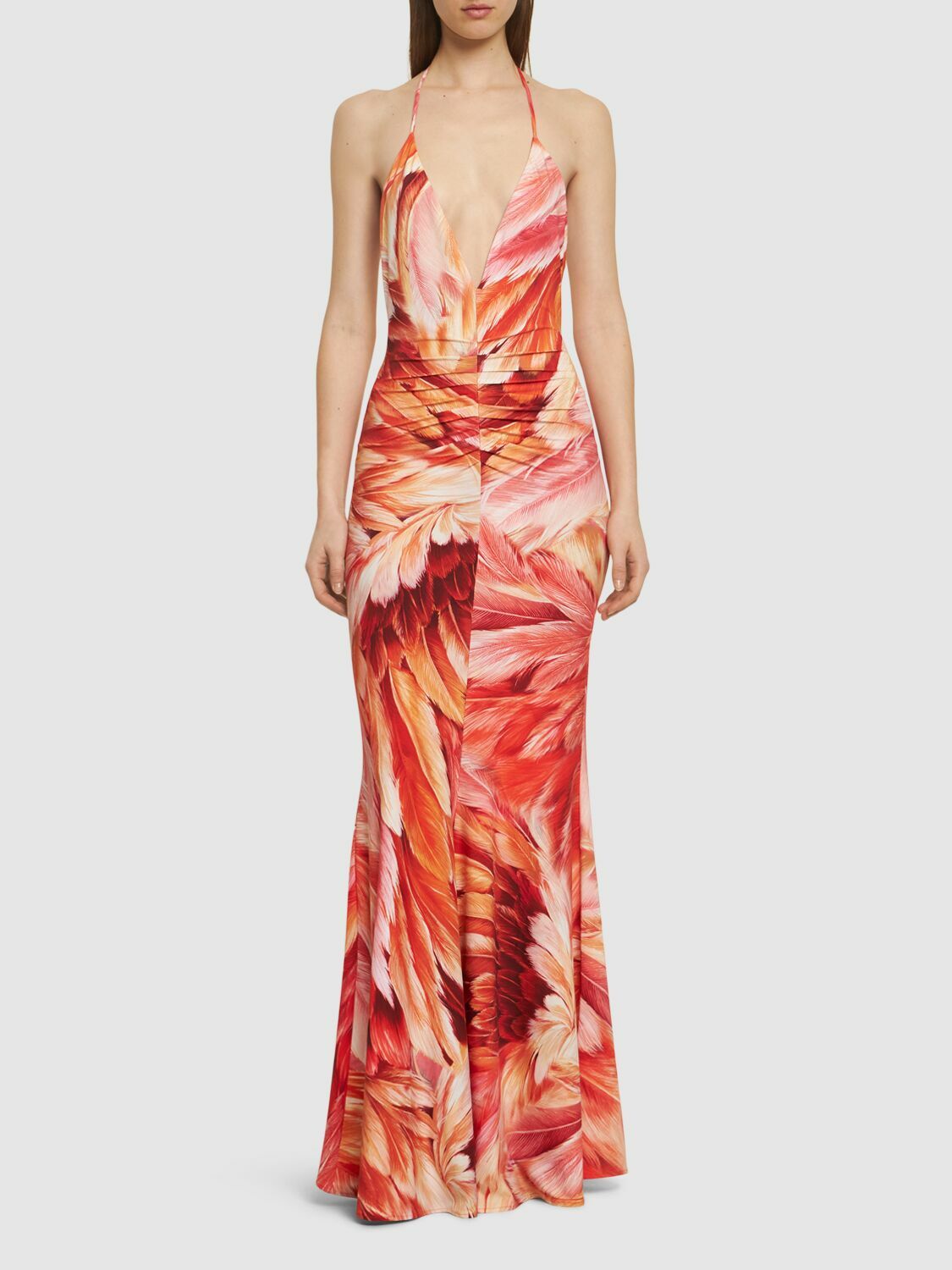 ROBERTO CAVALLI Printed Lycra V-neck Long Dress Roberto Cavalli