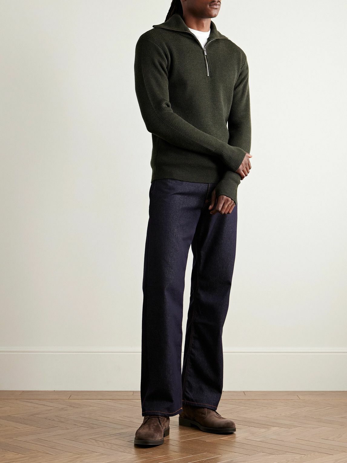 Barena - Ribbed Wool Half-Zip Sweater - Green