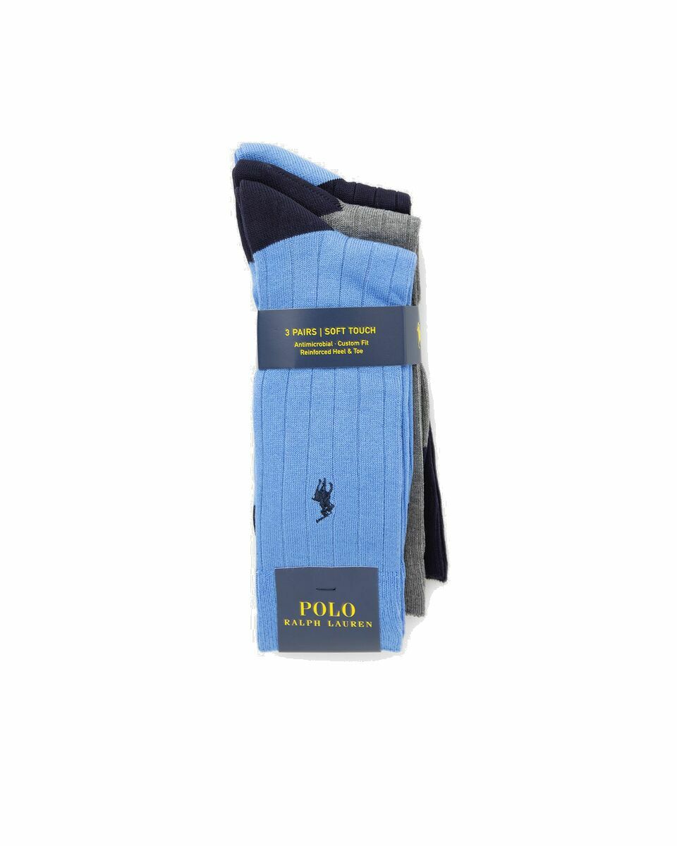 Photo: Polo Ralph Lauren Soft Rib Crew Sock 3 Pack Blue - Mens - Socks