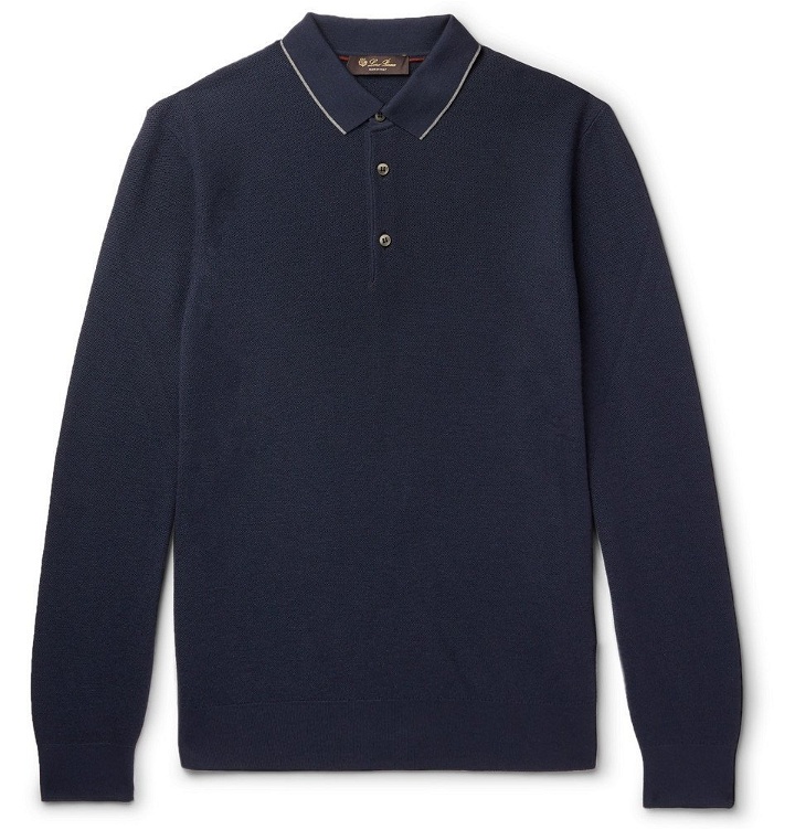 Photo: Loro Piana - Contrast-Tipped Wool and Cashmere-Blend Piqué Polo Shirt - Men - Navy