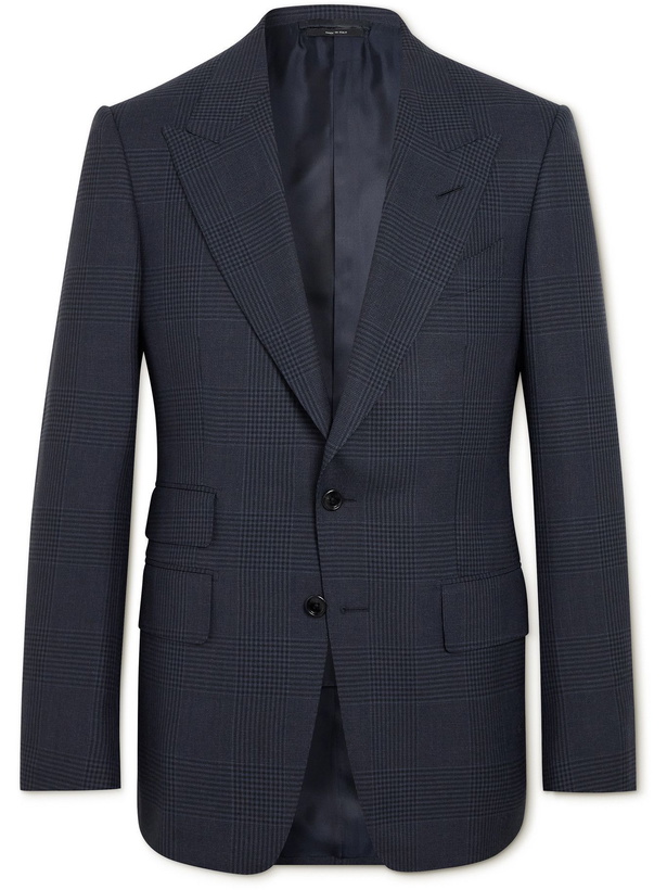 Photo: TOM FORD - Shelton Slim-Fit Prince of Wales Checked Wool and Silk-Blend Suit Jacket - Blue