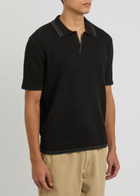 Percival Cassette Waffle-knit Cotton Polo Shirt Black