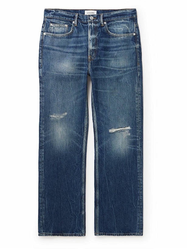 Photo: FRAME - The Boxy Straight-Leg Distressed Jeans - Blue